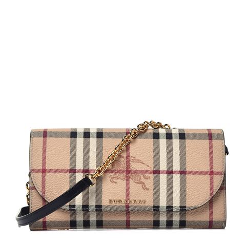 BURBERRY Haymarket Check Henley Wallet On Chain Black 